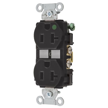 Hubbell Wiring Device-Kellems Straight Blade Receptacle, 5-20R, 20 A, 125V AC, 2 Pole, 3 Wire, Flush Mount, Grounded 8300BK